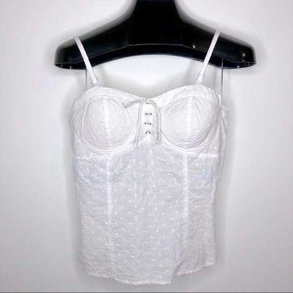 Energie Tops - Energie White Strappy Underwire Lace-up Detail Smocked Tank Top Women’s Size XL